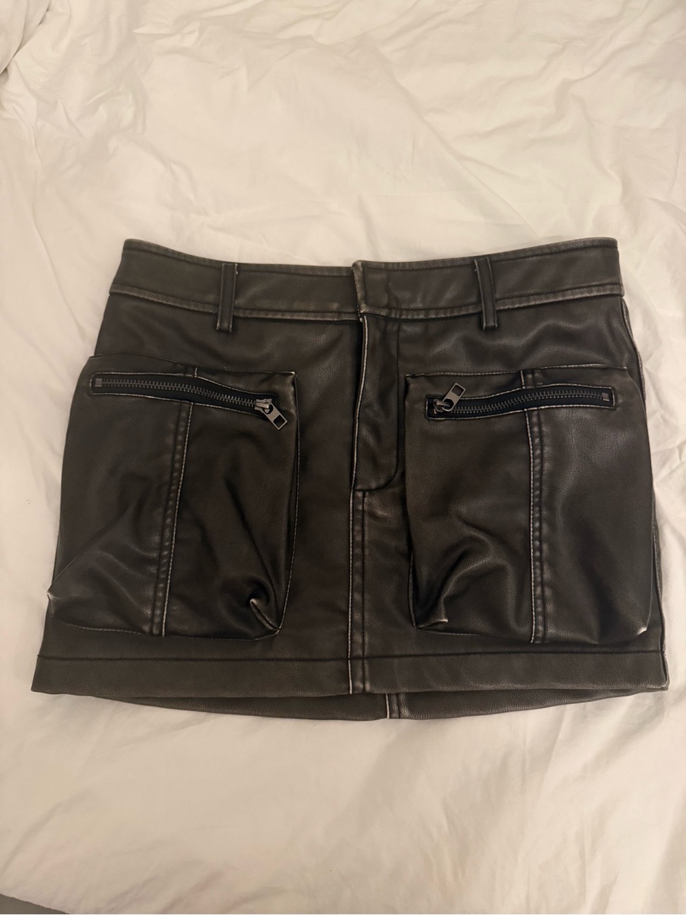 Zara Black Faux Leather Mini Skirt with Zip Pocket Details